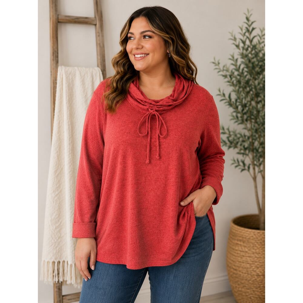 Derek Heart Heathered Red Cowl Neck Sweater Size 3XL